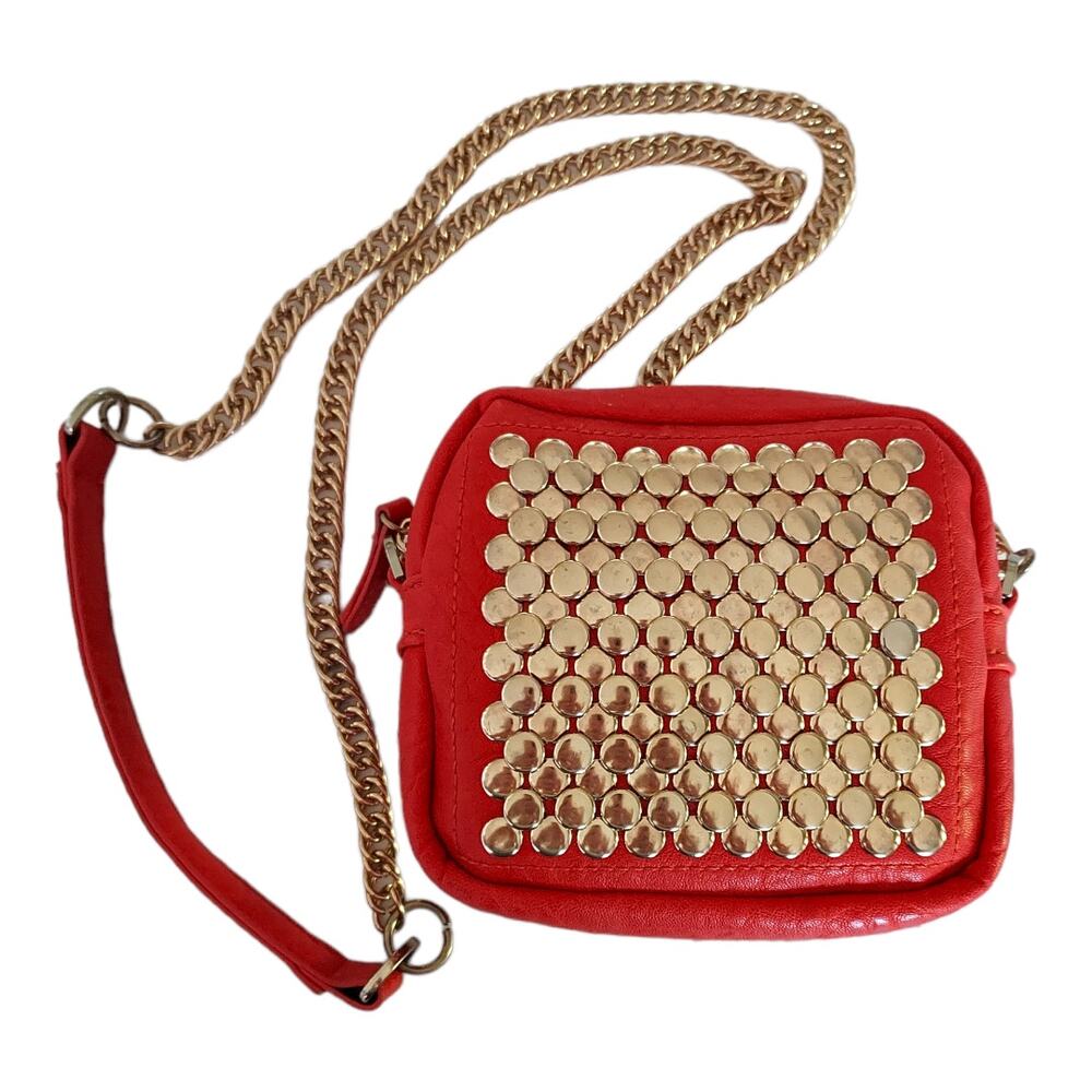 Gold Studded Orange Faux Leather Crossbody Mini Street Level Purse like NEW